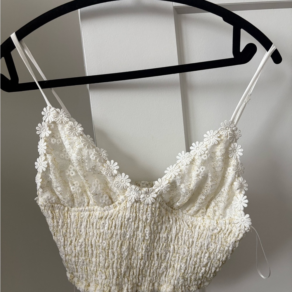 Princess Polly Cream and Gold Lace Top